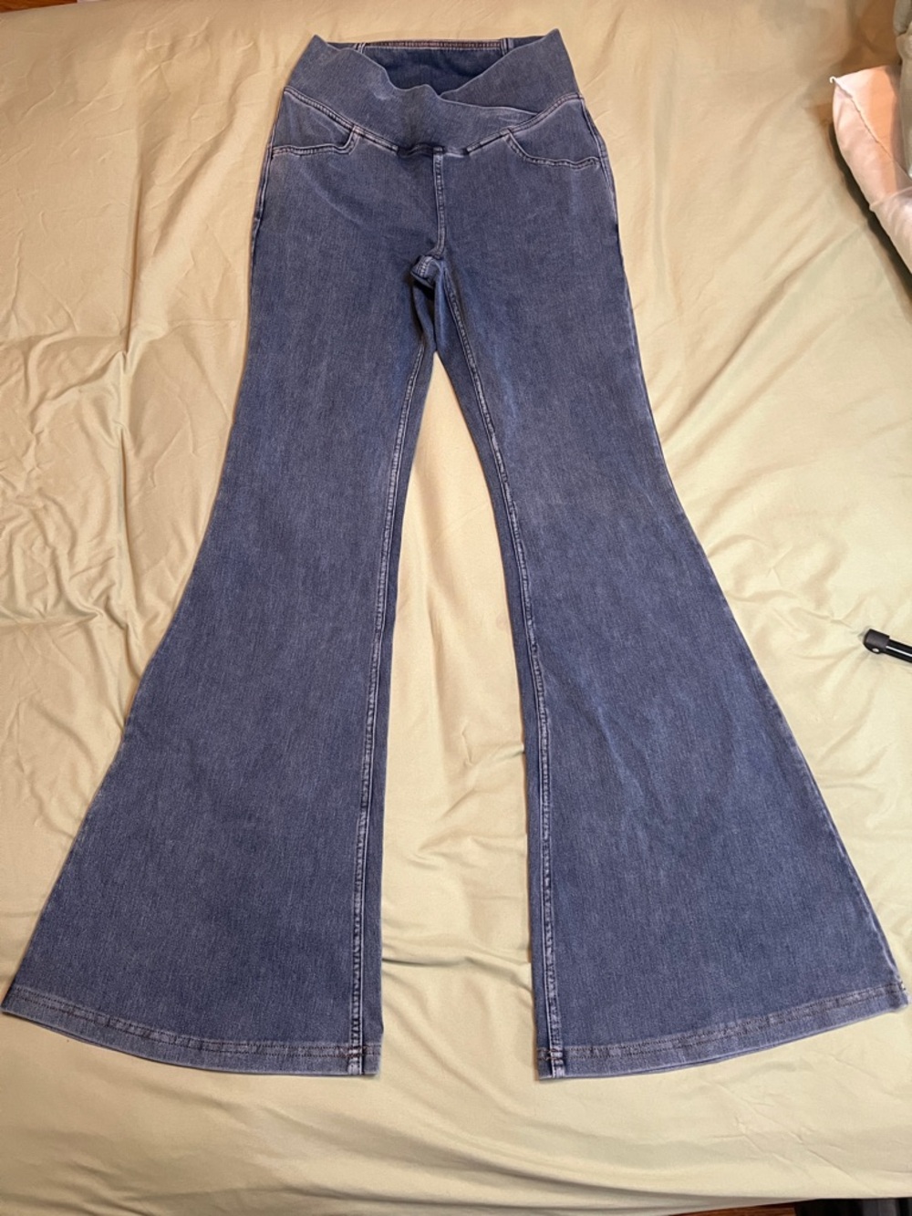 HALARA Dark Wash Blue Flare Wide Leg Jeans